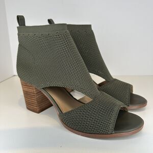 Violet red shoes Flyknit Sock Peep Toe Block Heel Ankle Bootie Green Womens 9.5